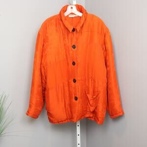 Kiko Comfort Orange Silk Quilted Jacket One Size Puffy Vintage Asian-Inspired‎